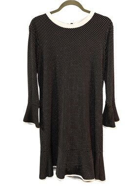 Michael Kors Black Polka Dot Long Sleeve Dress with White Trim
